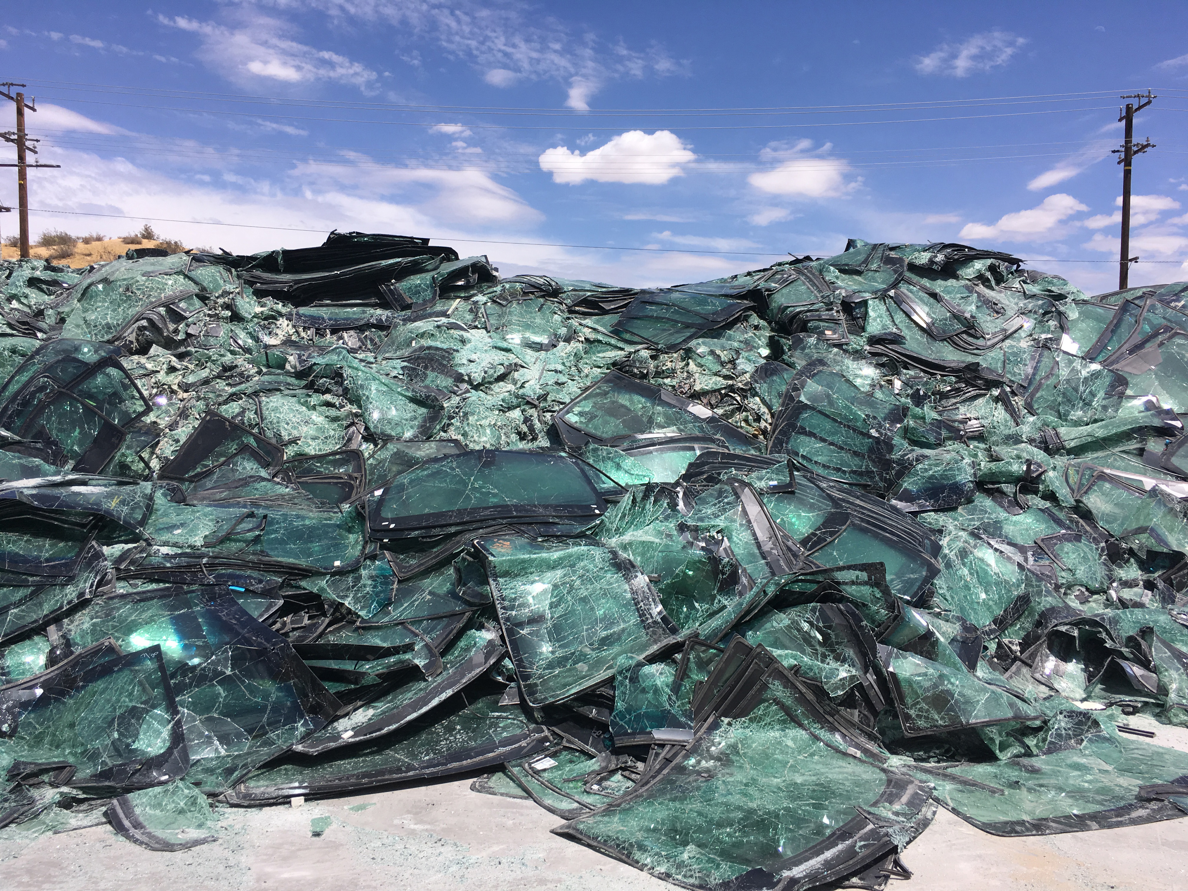 mountain of broken windshields